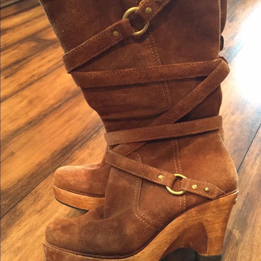 Michael Kors suede leather wood wedge boots